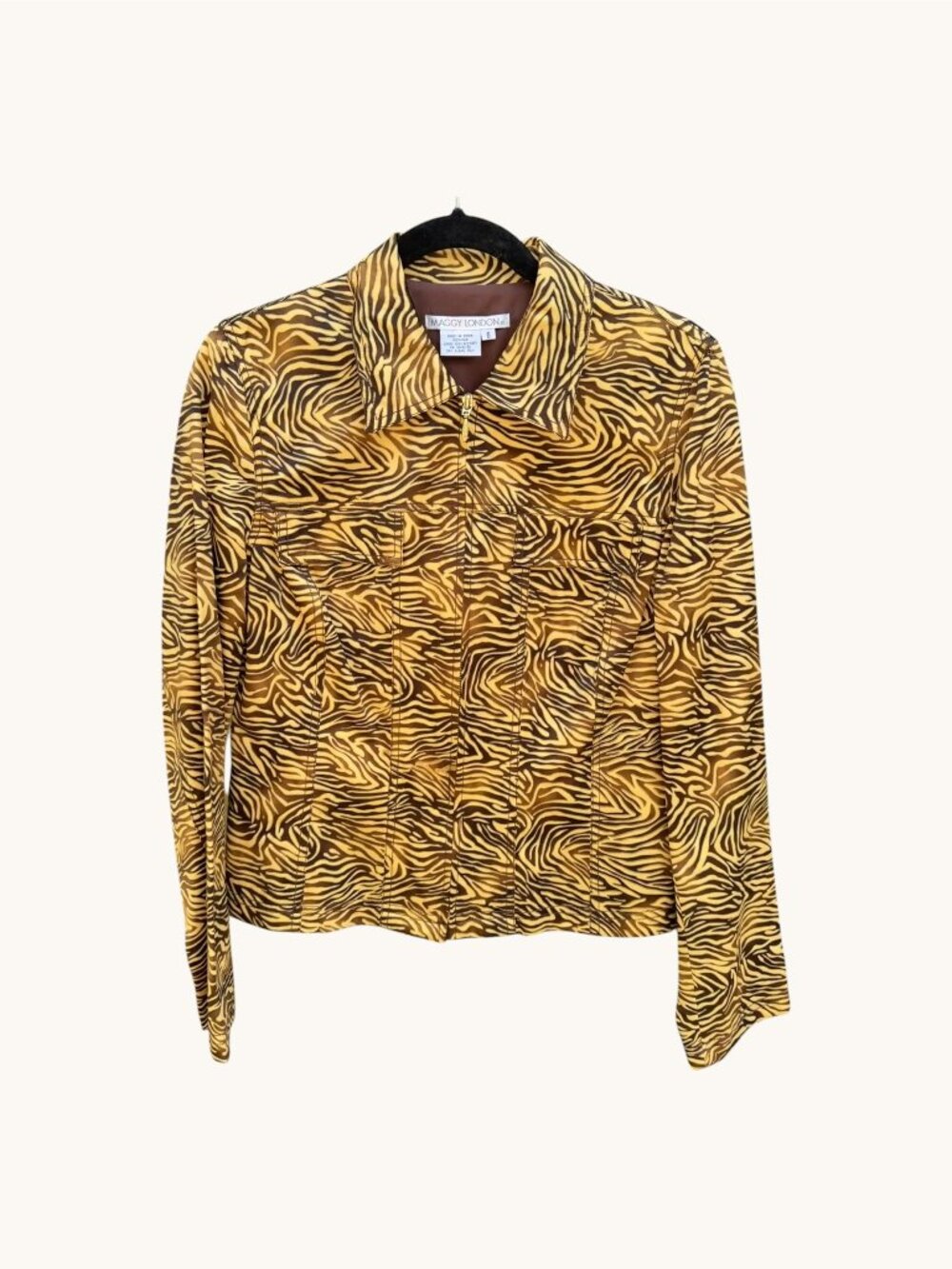 Maggy London NWT 100% Silk Tiger Print Jacket Brown Gold Y2K 90s Size 6